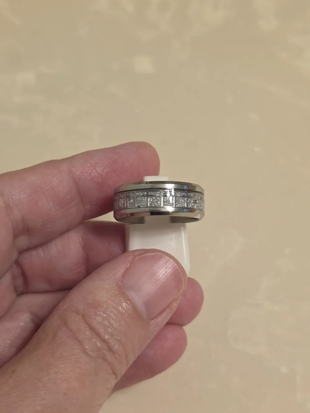 Men's Brushed Silver Stainless Steel Cross Ring Size 8